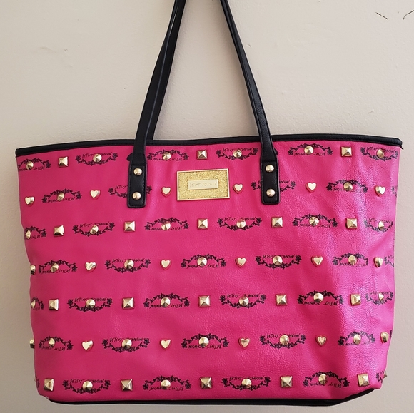 Betsey Johnson Handbags - Betsey Johnson pink tote w/gold studs HOT!!